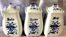 Set-3 STK. ZWIEBELMUSTER -GEWÜRZDOSEN-Porzellan-Salz-Zucker-Mehl