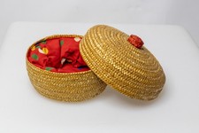 ?Bast Stroh altes Körbchen Korb Dose rund Schmuck ca. 1960 1970 Dies & Das?