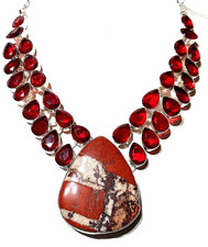 ERDNUSSHOLZ JASPIS, GRANAT Edelstein HALSKETTE Handgefertigt 925 Sterlingsilber2