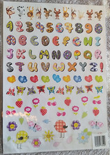 384 Sticker Sammlung auf 4 DIN A4 Bögen Zahlen Tiere Buchstagen Früchte uvm.
