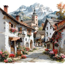 Wandbild Dorf Berge Alpen