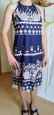 Gr. L-XL  Druckkleid Dunkelblau-weiß, super leicht und bequem