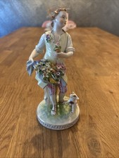 Dresden Porzellan Figur Blumenfrau Mit Tier Von Antik Vintage Ca 21 Cm