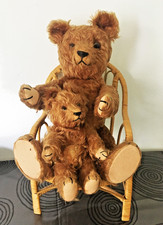 Antiker Teddy Bär,  Mutter mit Baby um 1930/40 aus Mohairplüsch  45/25  cm