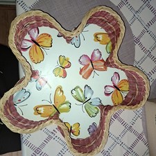 Korb geflochten, Peddigrohr,  Handmade,  Blumenform, Lila