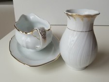 2 x Sauciere, Porzellan Saucenschale - PMR Bavaria Jaeger & Co Goldrand,+ Vase 