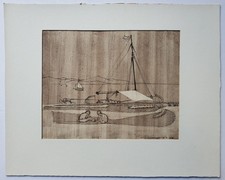 Zeichnung Federzeichnung Küste Fischer Eva Simmat Norddeutsch Signiert 1958