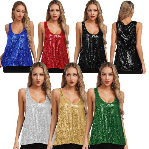 Damen pailletten top ärmellos - top,