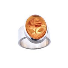 Silberring mit Rosengravur im Bernstein | Floral & handgefertigt