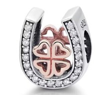 Charm Anhänger Hufeisen " Kleeblatt " 925 Silber passend für Pandora Armband