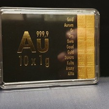 Valcambi Goldtafel Combibar™ - Beliebig voneinander trennbar - 10 x 1 Gramm Gold