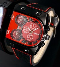 Dual Timer Herrenuhr Rot Schwarz Farben Armband Männer Uhr im Chrono Look