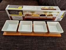 *** Home Creation * Snack und Dip Porzellan Schale * Bambustablett * 6er Set ***