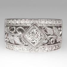 Versilberter Ring mit Zirkonia Steinen und Blumen Muster Gr. 52-63 Damen silber