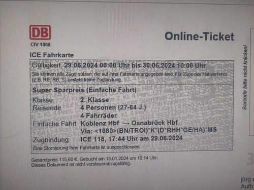 Zugticket koblenz - 4x,