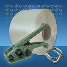 Umreifungsset 19 mm, 250 m Umreifungsband Metallverschlussklemmen Bandspanner