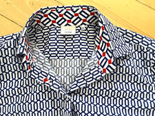 Caliban Bluse blau-weiß mit rotem Innenmuster Gr. 42 neuwertig