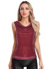 DE Damen Pailletten Top glitzernden Ärmellos V-Ausschbitt Tunika Festliche Party