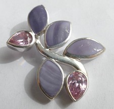 Anhänger 2 rosafarbene u. 4 lila Edelsteine 925 Silber Vintage 70er pendant 