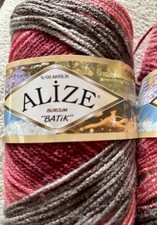 Alice Burcum Batik Wolle Garn Stricken Häkeln F. 1984 Acryl 4 x 100g  Nadeln 2-6