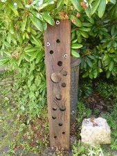 Stele Skulptur Holz Eiche Naturholz 104 cm hoch Kunstobjekt Gartenstele Deko