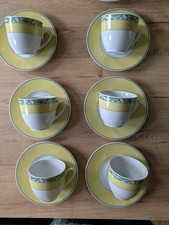 HW Heinrich Winterling  6 x  Kaffeetasse + Untertasse Dekor Gelb Grün + Zitrone