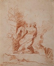 Maria Magdalena Heilige Monogramm EW Unikat Rötel Zeichnung 19 Jhd