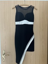 Abend Kleid Party Hochzeit Chic mit Strass Schwarz Weiß Gr: S Neu Mini Zipfel