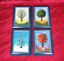 4 Bilder Jahreszeiten handgemalt signiert im Holz Rahmen