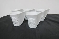 5 Tassen Kaffeetasse - Henkelbecher Griff als Flügel - Prägemotiv Enzian - Weiß