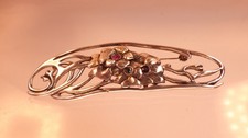 Gr. Jugendstil Brosche 925 Silber rote Steine feine florale Handarbeit um 1940