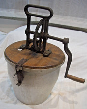 Butterfaß Buttermaschine antik 8 L Alubehälter + Alu Rührwerk + Metall + Holzdec