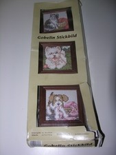 Gobelin Stickpackung - 3er-Set-Bilder mit Echtholzrahmen - 2 x Hund 1x Katze