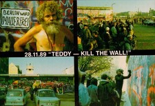 AK BERLIN Fall der Mauer, Teddy - kill the wall, Trabbis, Mauer-Öffnung 1989