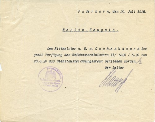 Preussen besitz zeugnis zum - -, besitz-zeugnis