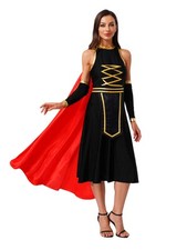 Damen Römische Kriegerin Kostüm Mit Umhang+Ärmeln Mittelalter Kleidung Halloween