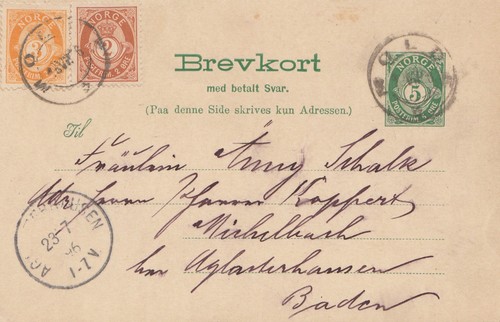 Norwegen 1896 ganzsache nach - norwegen:,