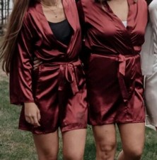 Satin Bademantel Weinrot -