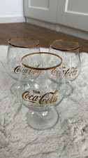 3x Coca Cola Schwenker Glas Gläser Goldrand Retro Eichstrich Vintage 0,3 L