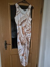 Kleid Maxikleid Weiß Apricot Braun 42 XL Raffung