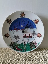 Weimar Quartz Porzellan Wanduhr "Wintermotiv"24x24cm Made in GDR