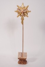Lepi Gröden Krippefigur Heiliger Geist mit Strahlenkranz + Sockel mit Bibel Holz