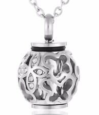 UNISEX ANHÄNGER KUGEL EDELSTAHL SILBERFARBEN MIT KETTE ASCHE URNE