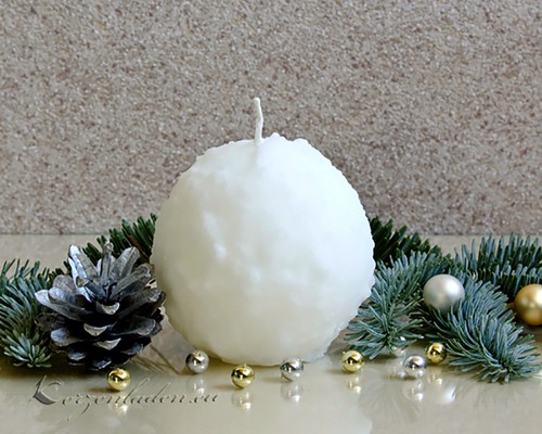 Kugelkerze 8cm schneeoptik - kugelkerze,