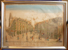 J C Nabholz Prag Radierung Bild Gemälde alt handkoloriert antik Marktplatz