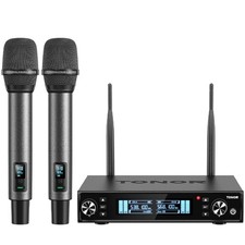 TONOR TW550 Funkmikrofon Set kabellos 2x Wireless Mic UHF AutoScan 80m Akku