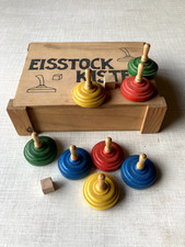 EISSTOCK (alt) KISTE - Holzspielzeug - rot/gelb/grün/blau - Sport - Sammlerstück