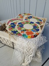 8x Pappdeckel PERLENDECKCHEN Walzendeckchen  Untersetzer  Deckchen Vintage 