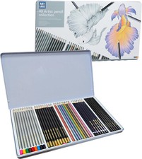 40 Künstler Buntstifte Set & Aufbewahrung Dose Aquarell Metallisch Dunkelgrau