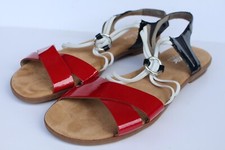 Rieker Damen Sandale Pantolette mit Gummizug Schwarz/Rot /Weiß 41